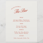 Elegante Rood & Ivoor Wedding Bar Menu (Voorkant)