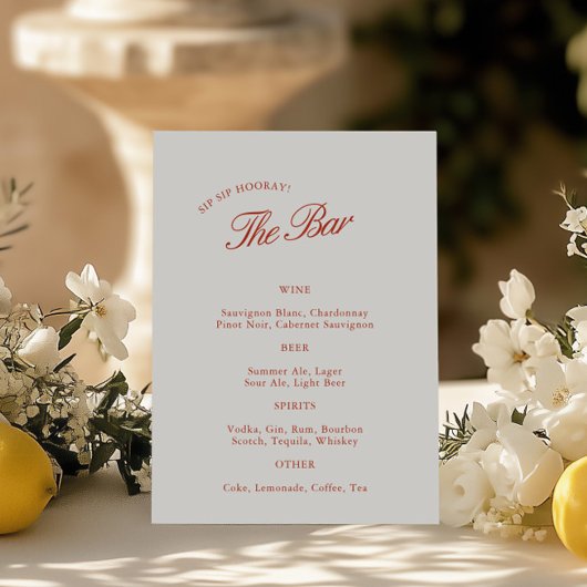 Elegante  Rood & Ivoor Wedding Bar Menu