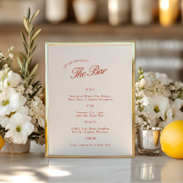 Elegante  Rood & Ivoor Wedding Bar Menu