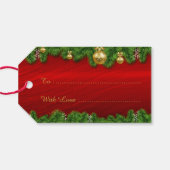 Elegante Rood met Dennenkristal Kerstmis Cadeaulabel (Achterkant Horizontaal)