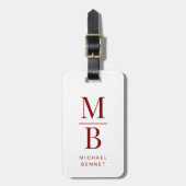 Elegante Rood Monogram Bagagelabel (Voorkant verticaal)