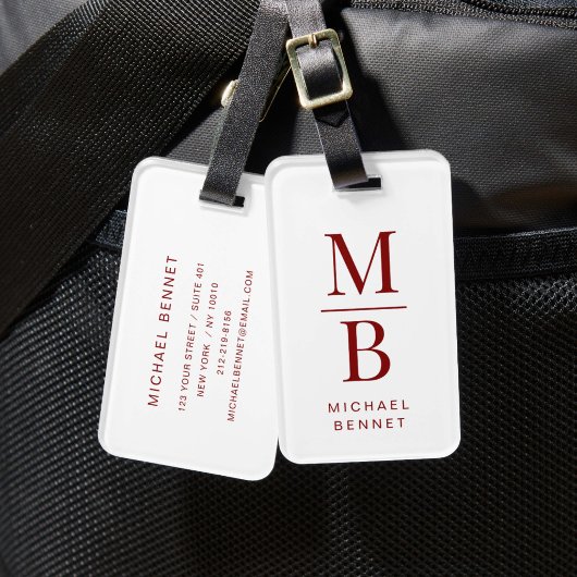 Elegante Rood Monogram Bagagelabel