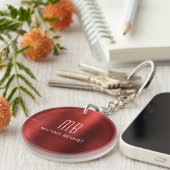 Elegante Rood Monogram Sleutelhanger (Voorkant Rechts)