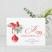 Elegante Rood Ornament Prettig Kerst Groet Feestdagenkaart (Staand voorkant)