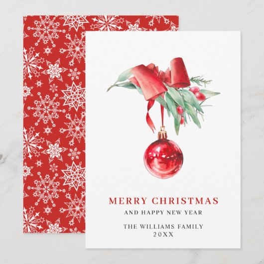 Elegante Rood Ornament Prettig Kerstfeest Groet Feestdagenkaart (Voorkant / Achterkant)