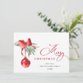 Elegante Rood Ornament Prettig Kerstfeest Groet Feestdagenkaart (Staand voorkant)