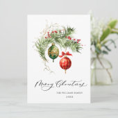 Elegante Rood Ornament Vrolijk Kerst Groet Feestdagenkaart (Staand voorkant)