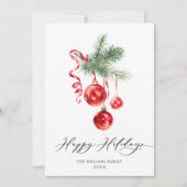 Elegante Rood Ornament Zalig Kerst Groet Feestdagenkaart (Voorkant)