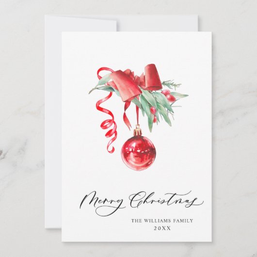 Elegante Rood Ornament Zalig Kerst Groet Feestdagenkaart (Voorkant)