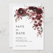 Elegante rood-roze bloemige burgundy bruiloft save the date (Achterkant)