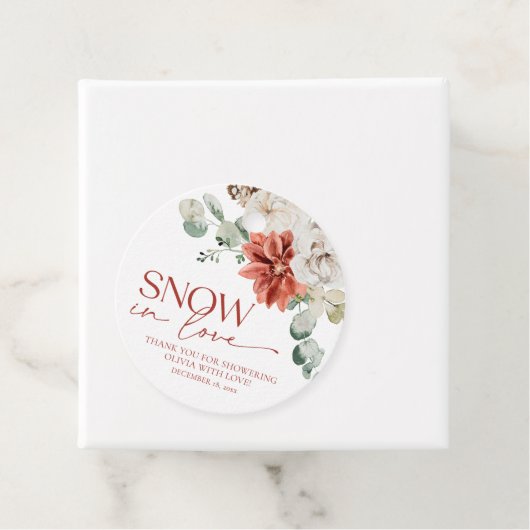 Elegante Rood Sneeuw in Liefde Winter Bruidsmeisje Bedankjes Labels (In situ)