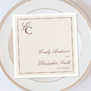 Elegante rood-wijn en crème klassieke trouwdag servet