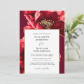 Elegante rood-wijn en gouden bloemencode QR Code-h Kaart (Staand voorkant)