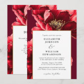 Elegante rood-wijn en gouden bloemencode QR Code-h Kaart (Voorkant / Achterkant)