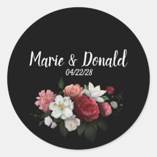 Elegante rood-wijn en roze bloemen ronde sticker