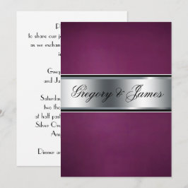 Elegante rood-wijn en zilveren trouwuitnodiging, kaart