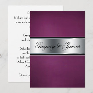 Elegante rood-wijn en zilveren trouwuitnodiging, kaart