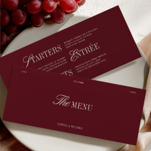 Elegante rood-wijn & ivoor trouw diner menu kaart