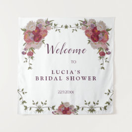 Elegante rood-wijnkleurige bloemige bruiloftsbruil wandkleed