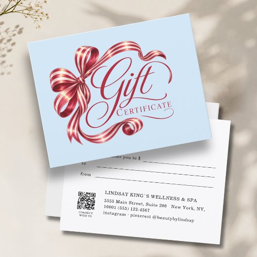 Elegante rood-wijnkleurige strik QR-code cadeaubon