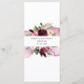 Elegante rood-wijnroze bloemige trouwmenu menu (Achterkant)