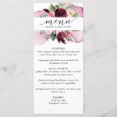 Elegante rood-wijnroze bloemige trouwmenu menu (Voorkant)