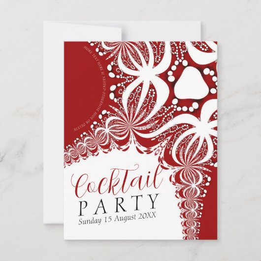 Elegante Rood & Wit Batik Cocktailparty Kaart (Voorkant)