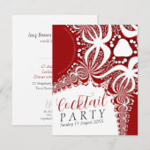Elegante Rood & Wit Batik Cocktailparty Kaart (Voorkant / Achterkant)