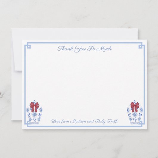 Elegante Rood Wit Blauw Kerst Bruidsdouche Bedankkaart (Voorkant)