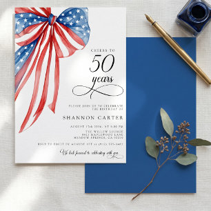 Elegante Rood Wit Blauw Patriottische 50e Verjaard Kaart