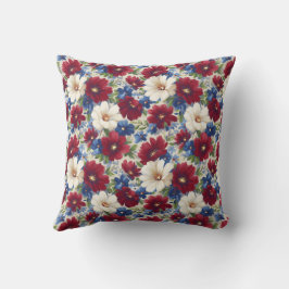 Elegante Rood Wit Blauw Vintage Bloemmotief Kussen