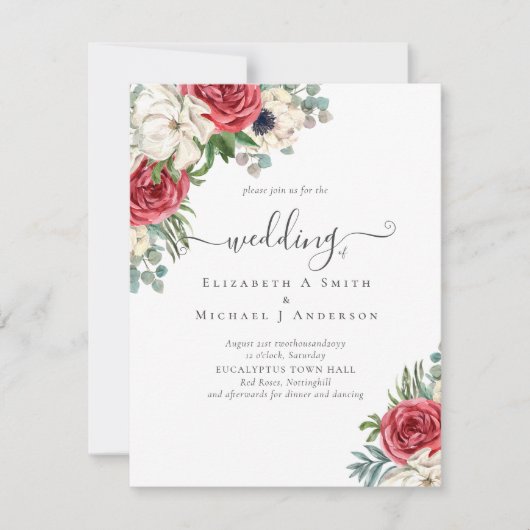 Elegante Rood Wit Blauwe Bloemige Trouwbudget (Voorkant)