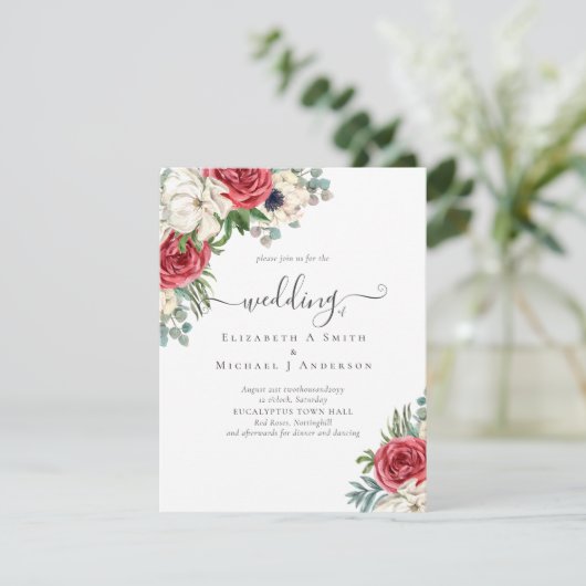 Elegante Rood Wit Blauwe Bloemige Trouwbudget (Staand voorkant)