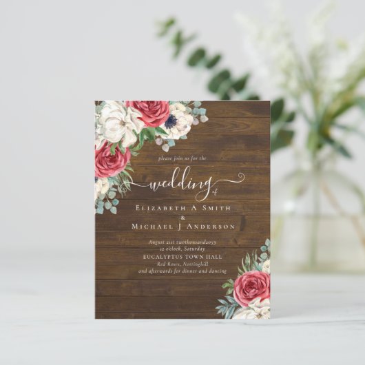 Elegante Rood Wit Blauwe Bloemige Trouwbudget (Staand voorkant)