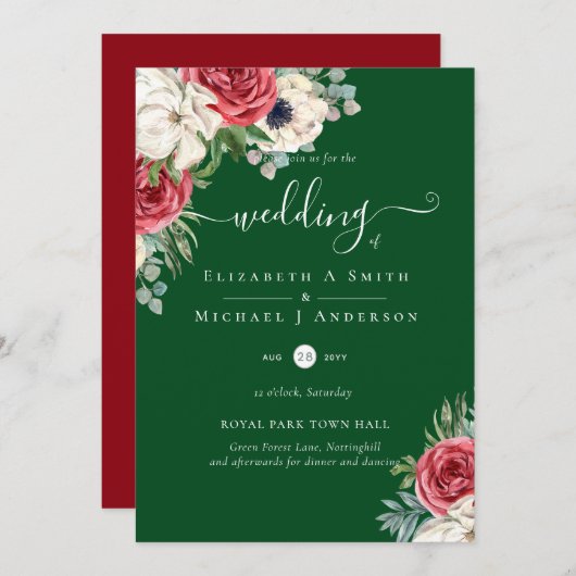 Elegante Rood Wit Blauwe Bloemige Trouwbudget (Voorkant / Achterkant)