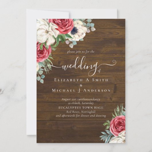 Elegante Rood Wit Blauwe Bloemige Trouwbudget (Voorkant)