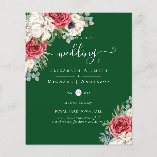 Elegante Rood Wit Blauwe Bloemige Trouwbudget (Voorkant)