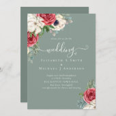 Elegante Rood Wit Blauwe Bloemige Trouwbudget Kaart (Voorkant / Achterkant)