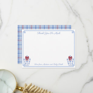 Elegante Rood Wit Blauwe Kerst Bruids Bruiloft Bedankkaart