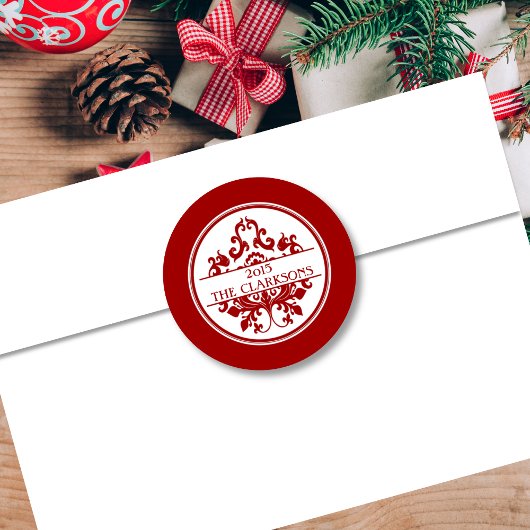 Elegante Rood Wit Damast Ronde Envelop Afdichting Sticker