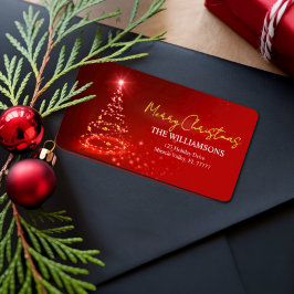 Elegante rood wit en goud kerstvakantie naam etiket