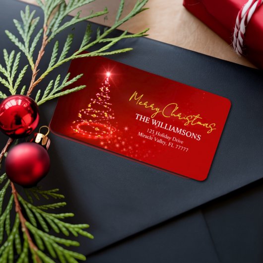 Elegante rood wit en goud kerstvakantie naam etiket