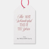 Elegante rood & wit script typografie kerst cadeaulabel (Voorkant)