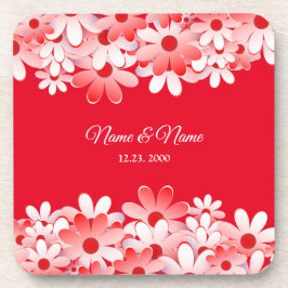 Elegante Rood Witte Bloem Naam Bier Onderzetter