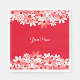 Elegante Rood Witte Bloem Naam Feest Servet