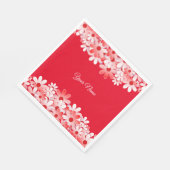 Elegante Rood Witte Bloem Naam Feest Servet (Hoek)