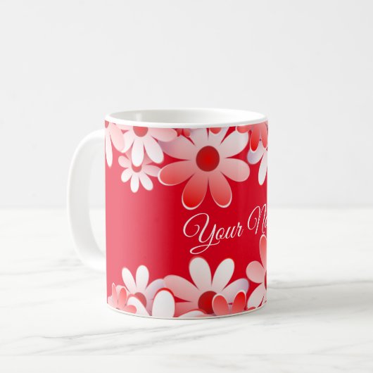 Elegante Rood Witte Bloemige Bruiloft Koffiemok (Voorkant links)