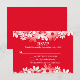 Elegante Rood Witte Bloemige Bruiloft RSVP Kaartje