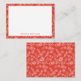 Elegante Rood-Witte Boho Bloemenrand Naam Notitiekaartje