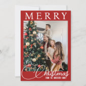 Elegante rood-witte familiefoto Kerstmis Feestdagenkaart (Voorkant)